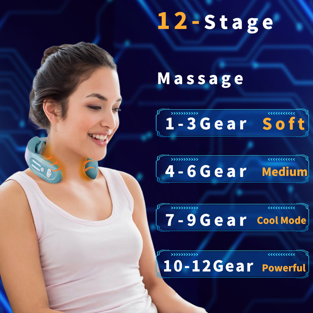 Neck Massager with Heat, Intelligent Portable Neck Massager for Pain Relief, 12 Levels Deep Tissue Electric Massager Use at Office Home Outdoor,Gifts for Men Women Dad Mom